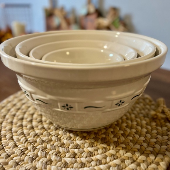 Longaberger Pottery Woven Traditions Green (4) Nesting Mixing Bowls Excellent - Picture 1 of 4